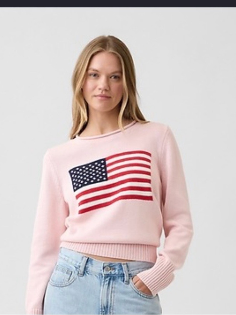 Gap Pink American Flag Cotton Crewneck Sweater Size L